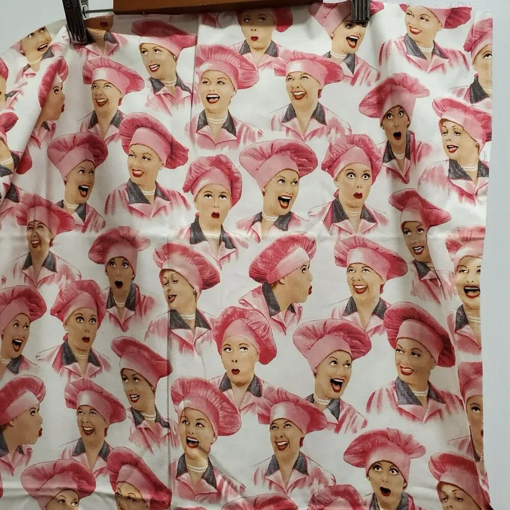 Lot of 2 Quilting Treasures I Love Lucy Fabric Remnants Pink Hat, Blue heart new